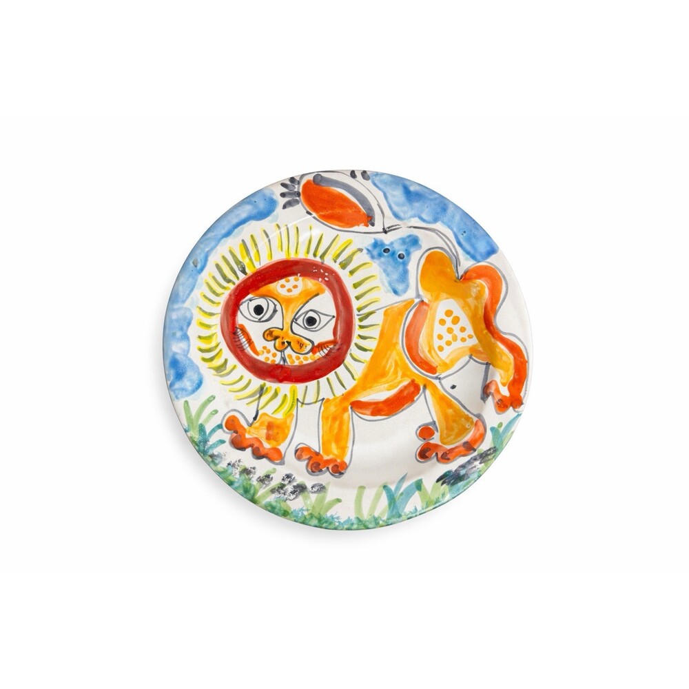 Vintage DESIMONE Italy 65 Italian Art Pottery Plate Hand Painted Lion Cat